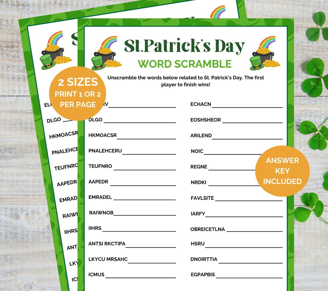 St. Patrick's Day Word Scramble Game, St.patrick's Day Game, St. Paddy ...