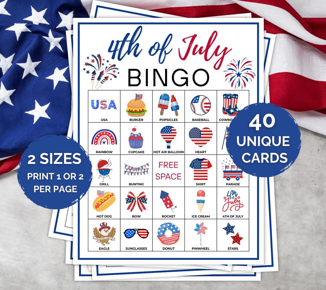 40 Fourth of July Bingo Cards, Fourth of July Bingo Printable ...