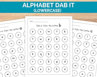 26 Alphabet Lowercase Dab It Worksheets, Dab it Letters, Alphabet Printable Worksheets, Alphabet Dot a Dot, Preschool Kindergarten Learning
