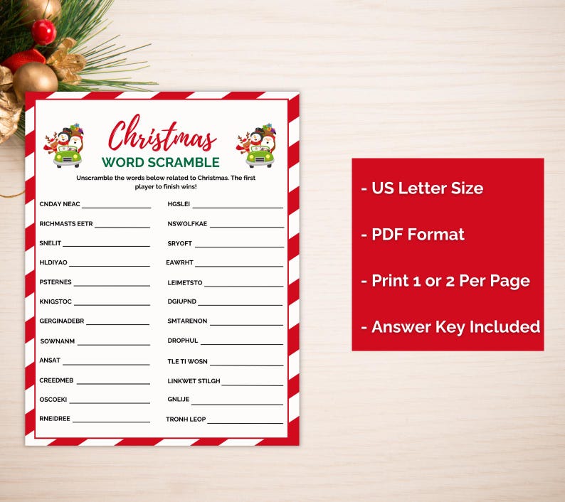 Christmas Word Scramble, Family Game, Printable Christmas Game, Christmas Party Game, Christmas Word Game, Holiday Word Scramble, Xmas Games image 4
