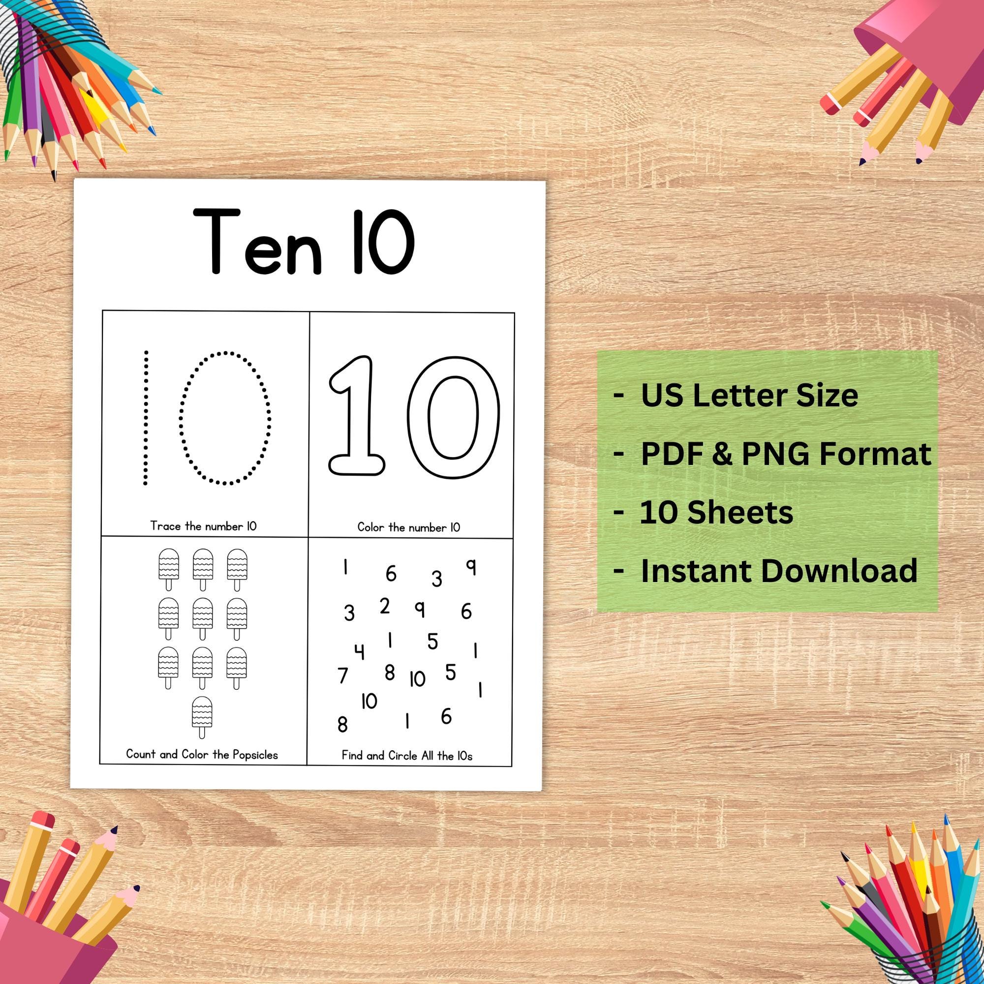 1-10 Number Tracing Worksheets, Preschool Counting Activity, Number ...