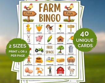 40 Farm Bingo Cards, Farm Bingo Printable Game, Farm Party Game, Barnyard Bingo, Barnyard Game, Farm Birthday Activity, Farm Bingo Printable