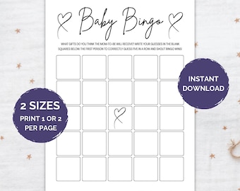 Blank Baby Shower Bingo, Baby Shower Bingo,  Baby Gift Bingo Cards, Baby Bingo Template, Gender Neutral, Baby Shower Bingo Game, Baby Shower