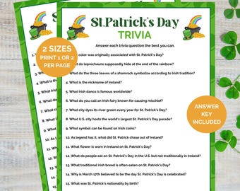 St. Patrick's Day Trivia Game, St.Patrick's Day Game, St. Paddy's Day Trivia Game, St. Patrick's Trivia , St. Patrick's Day Party Game