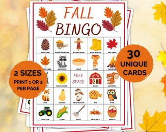 30 Fall Bingo Cards, Fall Bingo Cards, Halloween Party Games, Autumn Classroom Activity, Autumn Activity, Autumn Bingo Cards, Fall Bingo