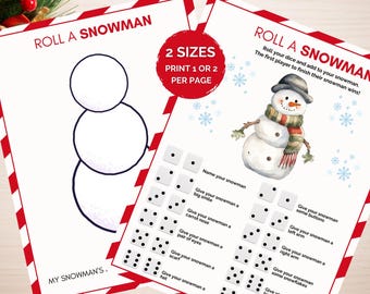 Roll a Snowman Game, Christmas Party Game, Family Christmas Activity, Christmas Game for Kids & Adults, Dice Games, Printable Christmas Game