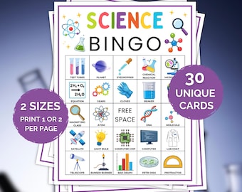30 Science Bingo Cards, Science Bingo, Science Classroom Game, STEM Bingo, Science Printables, Mad Scientist Bingo, Science Activity Game