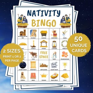 50 Bingokort för julkrubba, Julspel, Julkrubbingo, Julaktivitet, Familjejulfest, Julbibelbingo för barn, Julbingo