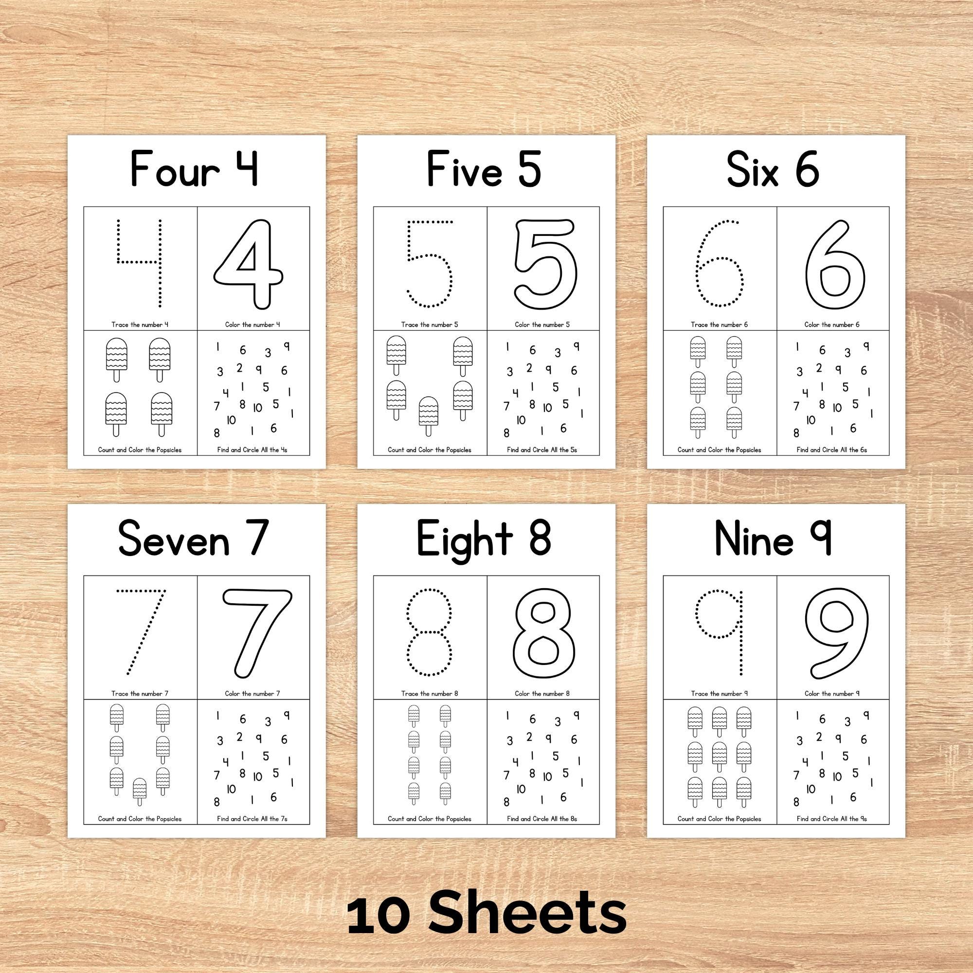Printable Learning Numbers 1-10 Number Tracing Worksheets, Preschool Counting Activity, Number ...