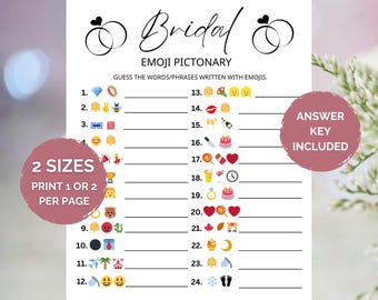 Juego de emojis para despedida de soltera, juego de Pictionary con emojis para despedida de soltera, juego de emojis para despedida de soltera, juego de emojis con frases para despedida de soltera, juego imprimible para despedida de soltera