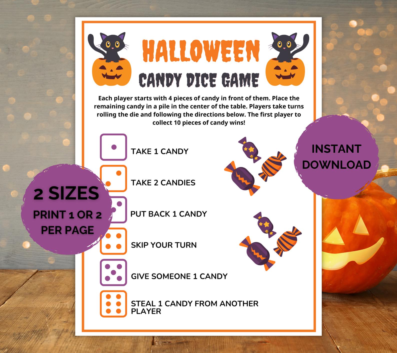 Halloween Candy Dice Game, Printable Halloween Activity for Kids, Fun ...