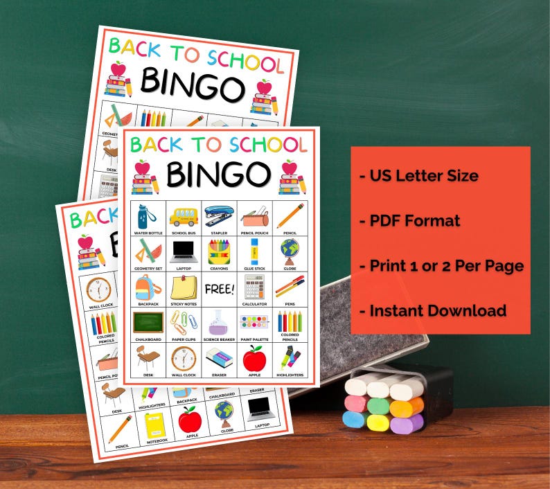 30 Bingokort för skolstart, Skolbingo, Skolbingo, Aktivitet för första skoldagen, Välkommen tillbaka-bingo, Skolbingo bild 7