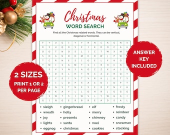 Recherche de mots pour Noël, Jeu familial, Jeu de Noël à imprimer, Jeu de fête de Noël, Jeu de mots pour Noël, Recherche de mots pour les fêtes, Jeux de Noël