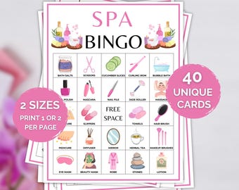 40 Spa Bingo Cards, Spa Bingo Printable Game, Spa Party Game, Pamper Party, Girls Party Game, Spa Night Activity, Spa Birthday Party, Spa