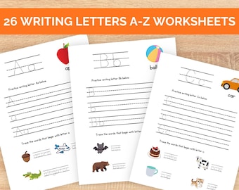 26 Alphabet Tracing Worksheets A–Z, Letter Writing Practice for Kids, Preschool Handwriting Activity, ABC Learning Sheets, Instant Download