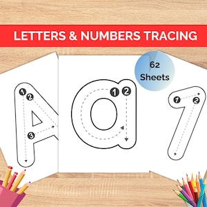 Traza las letras, colorea las letras. Las 26 letras, traza los números, actividad de aprendizaje del abecedario 123, preescolar hasta jardín de infantes, descarga instantánea
