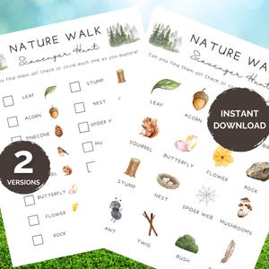 Nature Scavenger Hunt Printable, Outdoor Nature Scavenger Hunt for Kids, Nature Hunt, Hike Activity, Nature Walk Activity, Outdoor Activity
