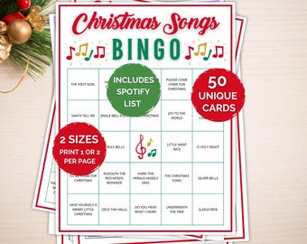 50 Christmas Songs Bingo Cards, Christmas Songs Bingo, Christmas Party Game, Christmas Music Bingo, Holiday Bingo Game, Christmas Bingo