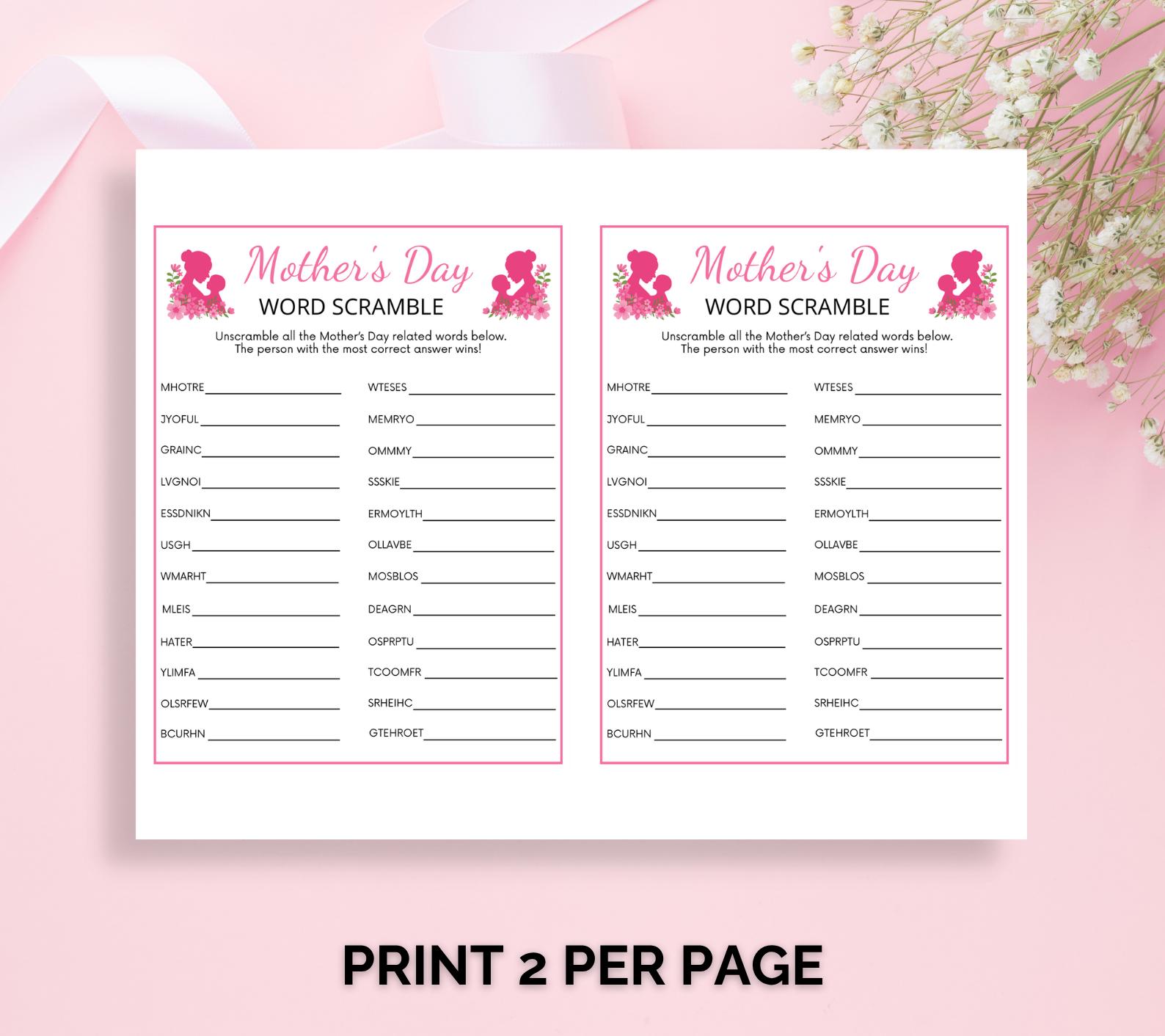 Mother’s Day Word Scramble Game Printable, Mothers Day Party Game ...