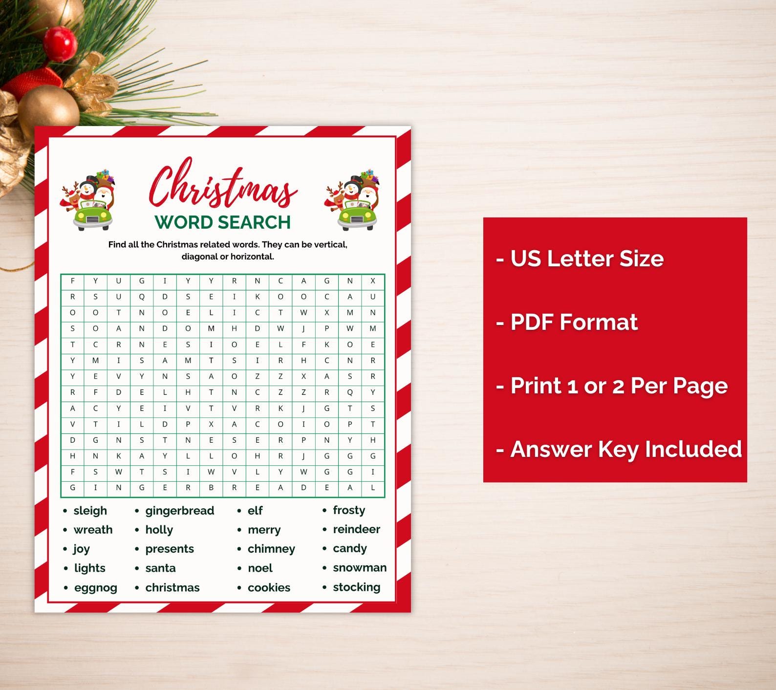 Christmas Word Search, Family Game, Printable Christmas Game, Christmas ...