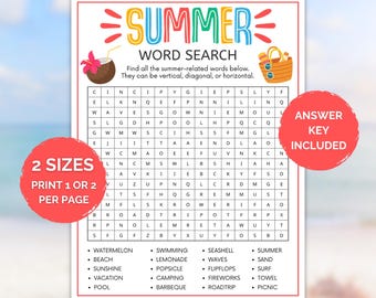 Summer Word Search Printable, Summer Party Game, Beach Word Search, Summer Activity for Kids & Adults, Summer Worksheet, Fun Summer Game