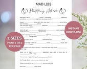 Wedding Advice Mad Libs Printable, Bridal Shower Game, Funny Wedding Advice Cards, Bachelorette Party Game, Wedding Shower Activity