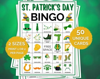50 St. Patrick's Day-bingokaartspel, St. Patrick's Day-bingo, St. Paddy's-spel voor kinderen, St. Patrick's Day-feestspel, St. Patrick's Day-spel