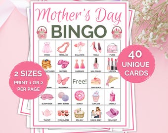 40 Printable Mother's Day Bingo Cards, Mother's Day Bingo, Mother's Day Activity for Kids, Mother's Day Party Game, Mother's Day Game