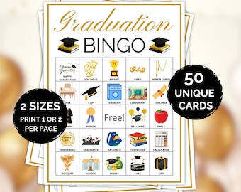 50 Printable Graduation Bingo Cards, Graduation, Graduation Activity, Graduation Bingo Cards, Graduation Party Game, College Graduation Game