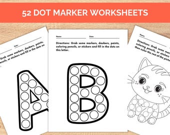 Alfabet dieren stippenmarkeringspagina's, 52 werkbladen, stippen, peuteractiviteit, AZ Dot-printables, thuisschoolactiviteit