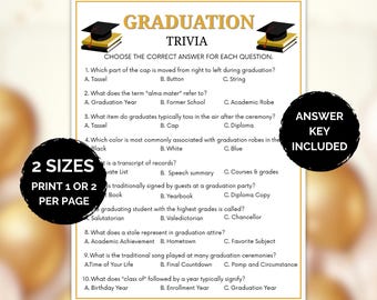 Graduation Trivia Printable, Graduation Game, Graduation Activity for Kids, Graduation Party Game, Fun Graduation Game, Instant Download