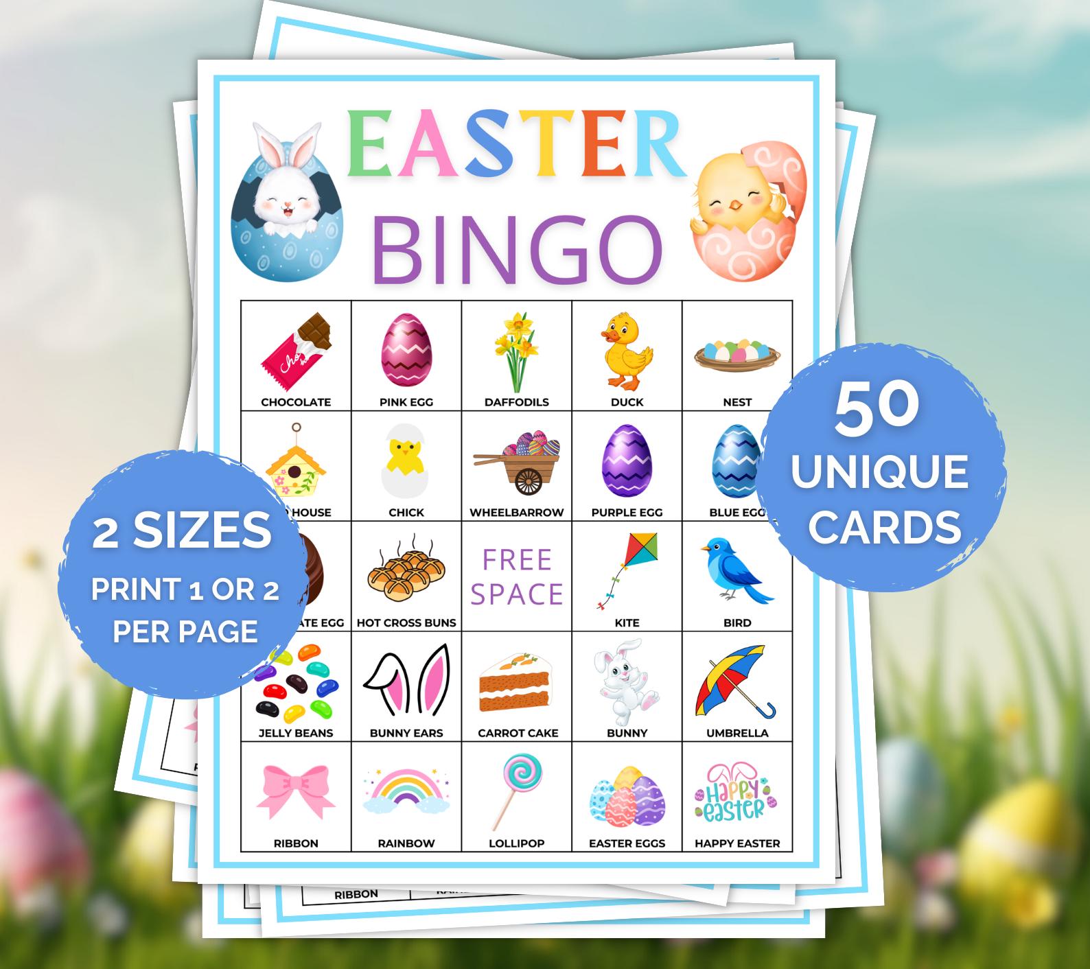 50 Printable Easter Bingo Cards, Fun Easter Party Game, Easter Activity ...