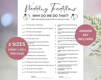 Hochzeit Traditionen Spiel, Warum machen wir das, Brautparty Spiel zum Ausdrucken, Hochzeit Trivia Quiz, Dusche Aktivität für Paare, Brautparty Spiel