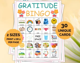 30 Gratitude Bingo Cards, Gratitude Bingo Printable Game, Gratitude Activity,  Mindfulness Bingo Cards, Gratitude Bingo, Counseling Bingo