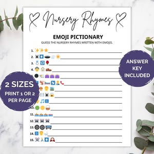 Nursery Rhymes Emoji Game, Nursery Rhymes Game, Emoji Baby Shower, Baby Emoji Game, Nursery Rhymes Printable, Baby Shower Games Printable