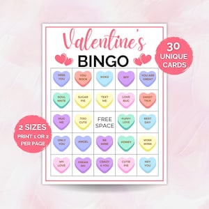 Bingo di San Valentino, Attività di San Valentino, 30 cartelle del bingo di San Valentino, Gioco per la festa di San Valentino, Gioco per la festa di San Valentino per bambini