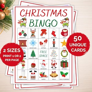 50 Christmas Bingo Cards, Christmas Bingo, Christmas Party Game, Christmas Classroom Activity, Family Christmas Bingo, Christmas Bingo Cards