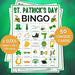 50 St. Patrick's Day-bingokaartspel, St. Patrick's Day-bingo, St. Paddy's-spel voor kinderen, St. Patrick's Day-feestspel, St. Patrick's Day-spel