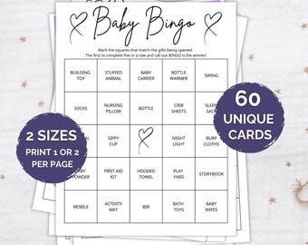 60 Baby Shower Bingo Cards, Baby Gift Bingo Cards, Baby Shower Activity, Minimalist Baby Bingo Printable, Prefilled Baby Shower Bingo Cards