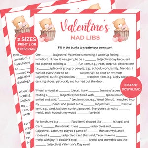 Juego Mad Libs de San Valentín, juego Mad Libs de San Valentín, divertidos Mad Libs de San Valentín, juego de San Valentín imprimible, juego de fiesta de San Valentín, Mad Libs