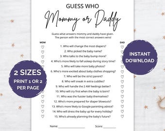 Guess Who Mommy or Daddy Game, Baby Shower Party Game, Mommy or Daddy Game, Who Said It Trivia, Minimalist Baby Shower Game, Baby Shower Fun