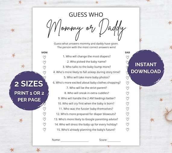 Guess Who Mommy or Daddy Game, Baby Shower Party Game, Mommy or Daddy Game, Who Said It Trivia, Minimalist Baby Shower Game, Baby Shower Fun