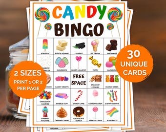 30 Candy Bingo Cards, Printable Candy Bingo, Sweet Treats Bingo, Candy Party Games for Kids, Candyland Bingo, Sweet Shop Birthday Party Game