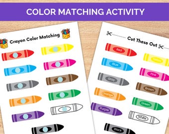 Color Matching Activity, Educational Activity, Homeschool Worksheet, Busy Book Printable, Busy Binder for Kids, Crayon Color Matching