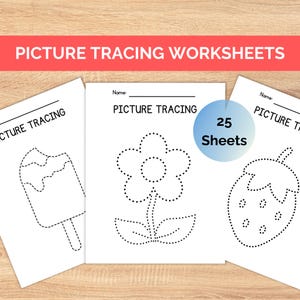 25 Tracing Worksheets, Preschool Trace Sheets, Handwriting Practice, Homeschool busy book, Preschool to Kindergarten, Kids Tracing