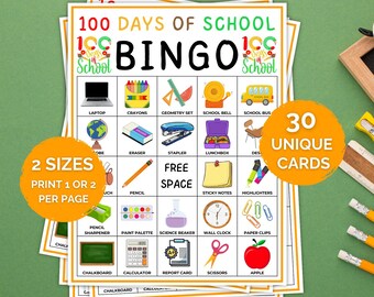100 dagars skolbingokort, skolbingo, 100 dagars skolspel, aktivitet för skolans 100:e dag, firande av 100-årsdagen, bingo för 100-årsdagen