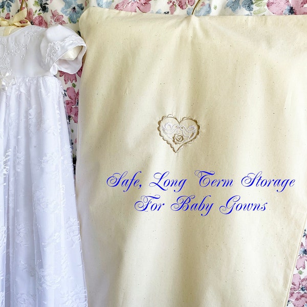 Archival Quality Economy Baby Gown Garment Bag Optional Monogram Cotton Designed For SAFE  Long Term Christening Blessing Dress Storage