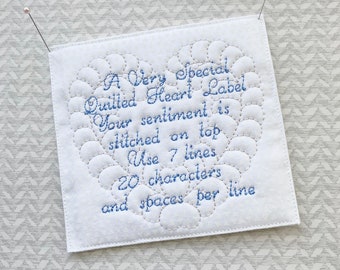 Custom Embroidered Quilt Label: Quilted Heart Design