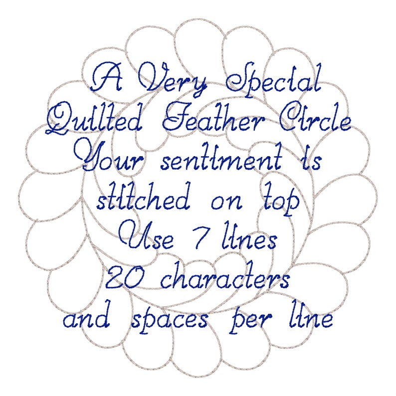 A Very Special Quilted FEATHER Circle Script Custom Embroidered Quilt Label Personalize With Your Sentiment Made To Order FAST Delivery image 2