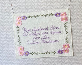 Custom Designed Quilt Label FLOWER CORNERS Border Personalized- I Design/ YOU Stitch On Your Embroidery Machine